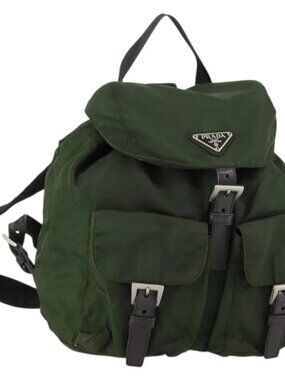 PRADA Backpack Nylon Green Silver Auth 157224